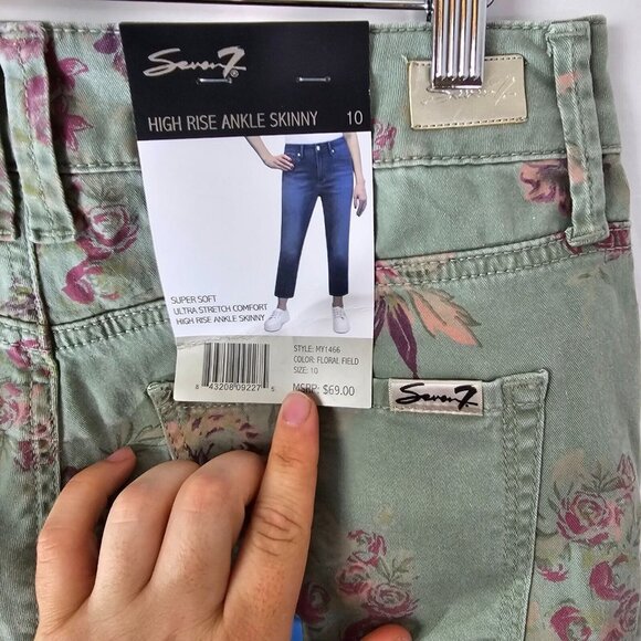 NWT Seven 7 Jeans Womens 10 High Rise Ankle Skinny Green Floral Stretch Denim - Picture 13 of 15